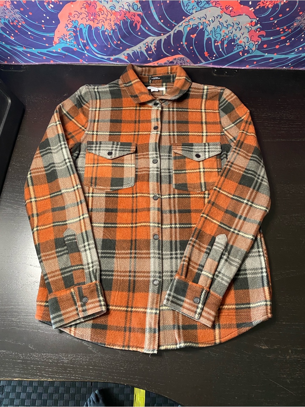 Men's Orange Plaid Button-Up Shirt Jacket - Unknown Brand